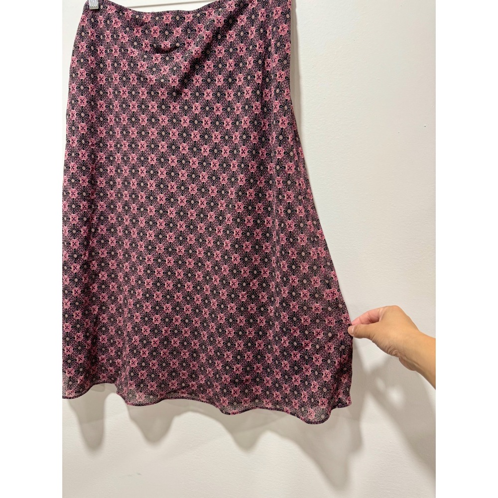 New York & Company Pink Purple Geometric Floral Medallion Chiffon Midi Skirt M - Picture 3 of 6
